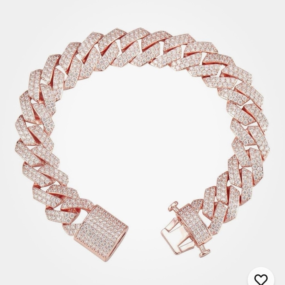 15MM CZ Cuban Link Chain Bracelet Men's Hip Hop Rose Gold White Gold Plated Gift